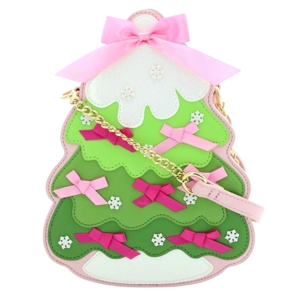 Betsey Johnson XOMERRY Christmas Tree Crossbody Bag Pink Green Bows BJ102860 NWT